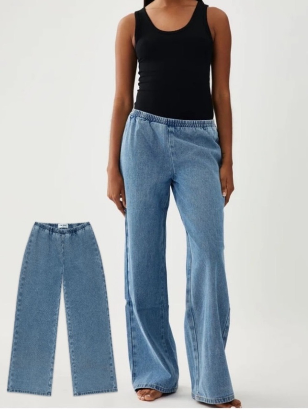 New Parke Wide Leg Large Jeans Elastic Waist Relaxed Fit 100% Cotton
